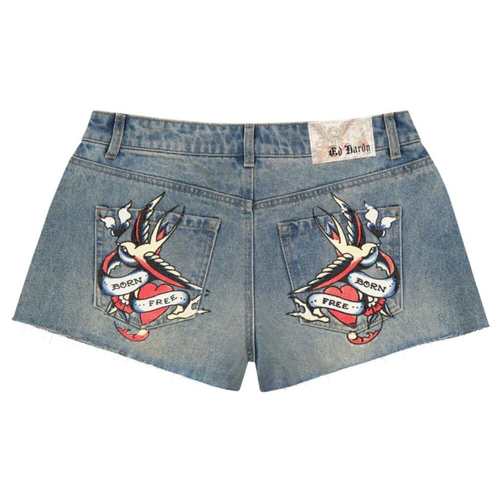 NWT Don ED HARDY Women's Shallow Denim Shorts 30